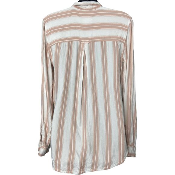 AMERICAN Eagle Womens Boyfriend Fit Neutral Striped Button Down Shirt Size Small - Picture 2 of 7